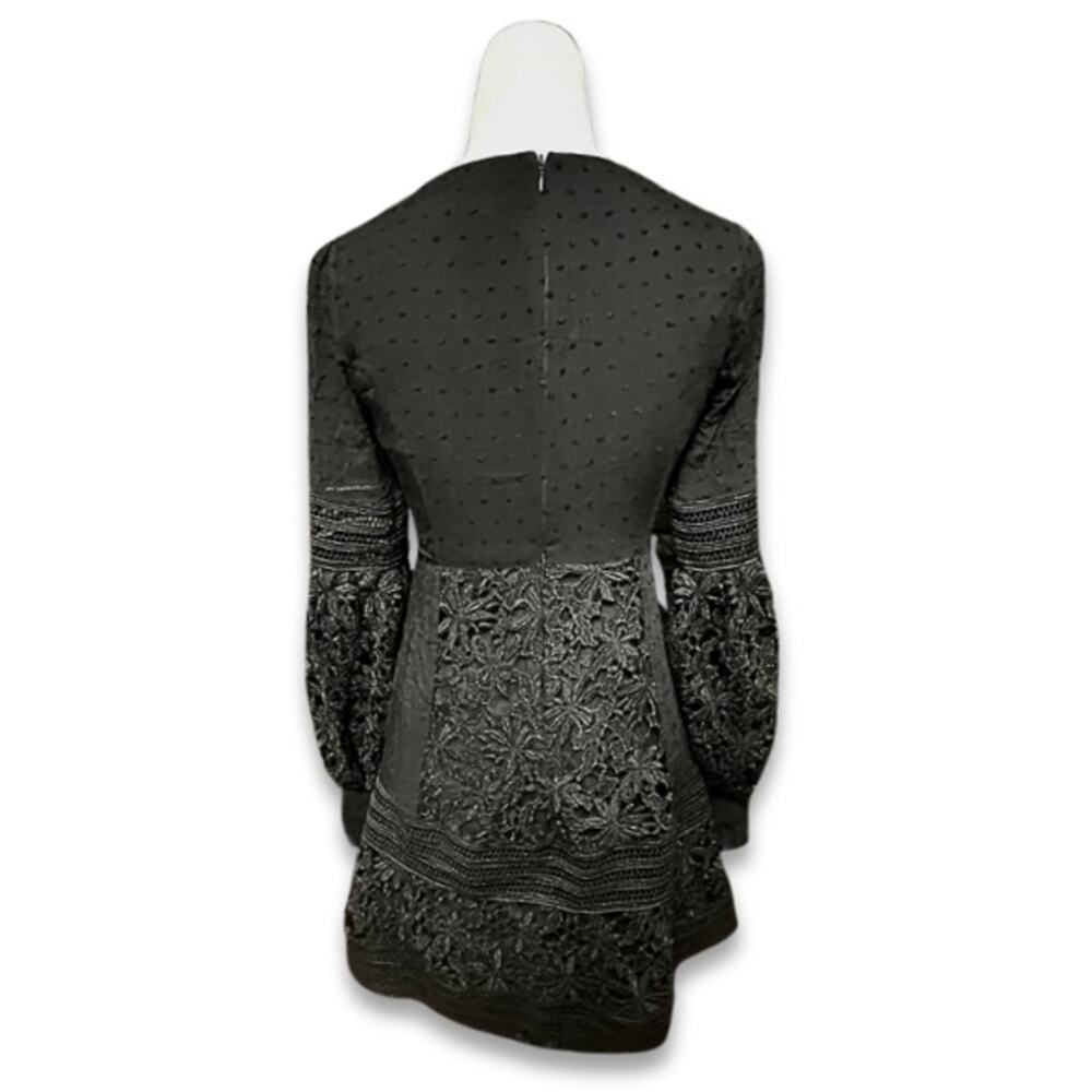 Bardot Mariah Babydoll Dress Long Sleeves Swiss Dot Lace Detailing Black XS NWOT - Picture 5 of 9